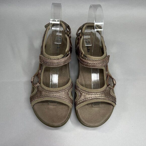 Clarks Women's Size 6 Bronze Leather Velcro Strap Sandals - Picture 3 of 11